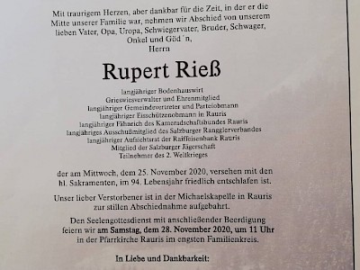 Abschied von Rupert Rieß sen.