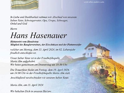 Zum Bericht: Abschied von Hundstoa Wirt Hans Hasenauer
